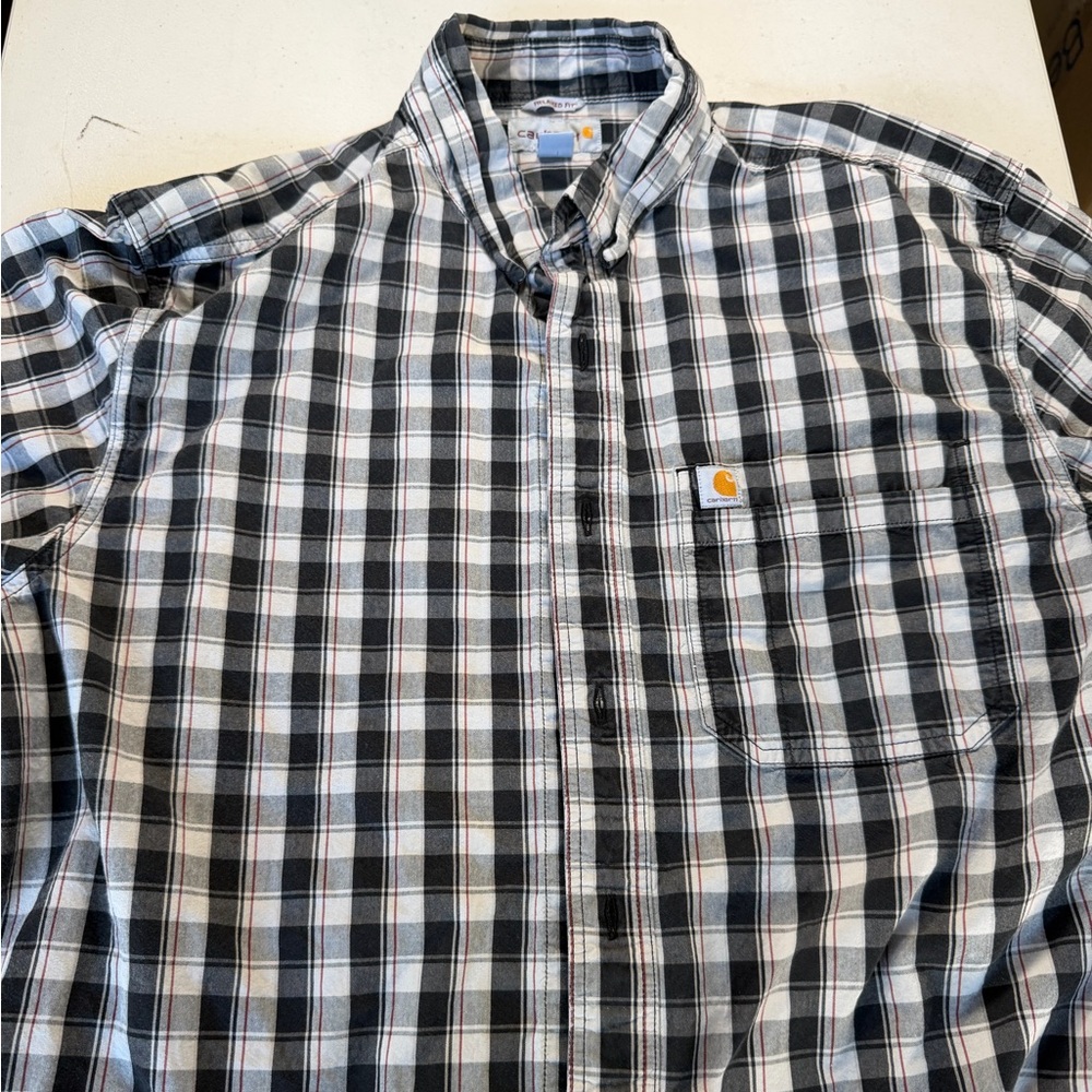 Carhartt Men's Black & White Plaid Work Shirt with Chest Pocket
